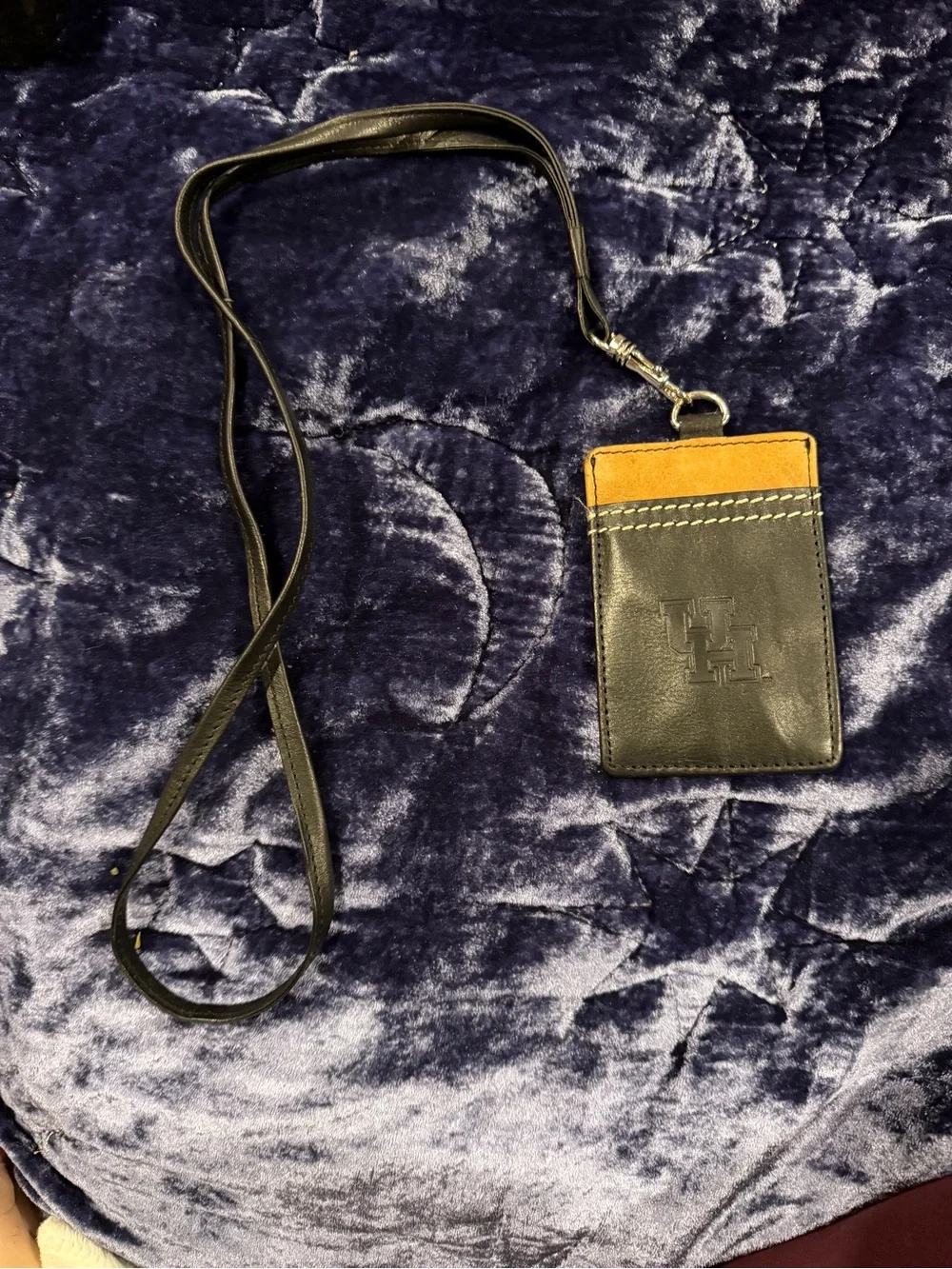 Leather Neck Card Holder - Black with Tan Accent